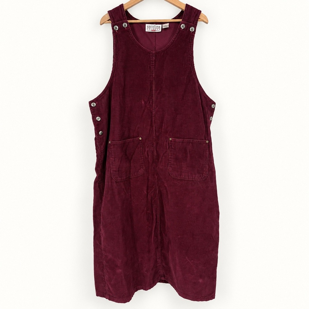 Vintage 90s Carolina Colors 1X Corduroy Midi Overall Dress Earthy Modest Teacher